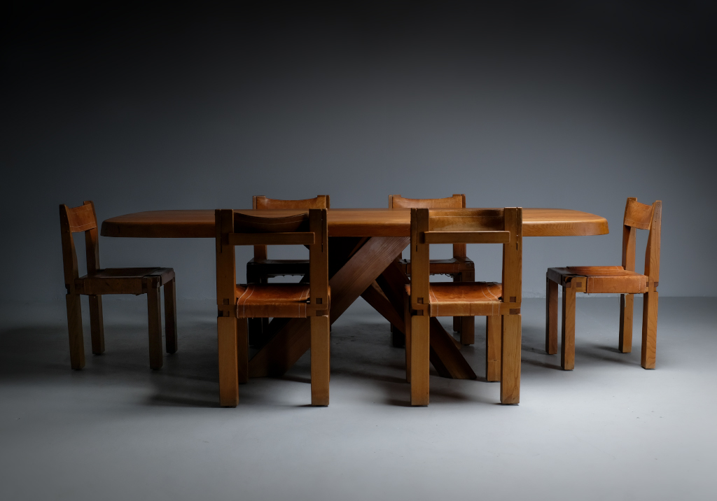 Main picture of Childan.com. Pierre Chapo dining set including a T35D table and six S11 chairs.